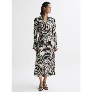 Reiss Womens Floral Printed Long Sleeve Midi Dress Size 6 White Ivory SP EXC
